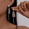 Vintage zircon leaf fringed silver needle earrings niche earrings