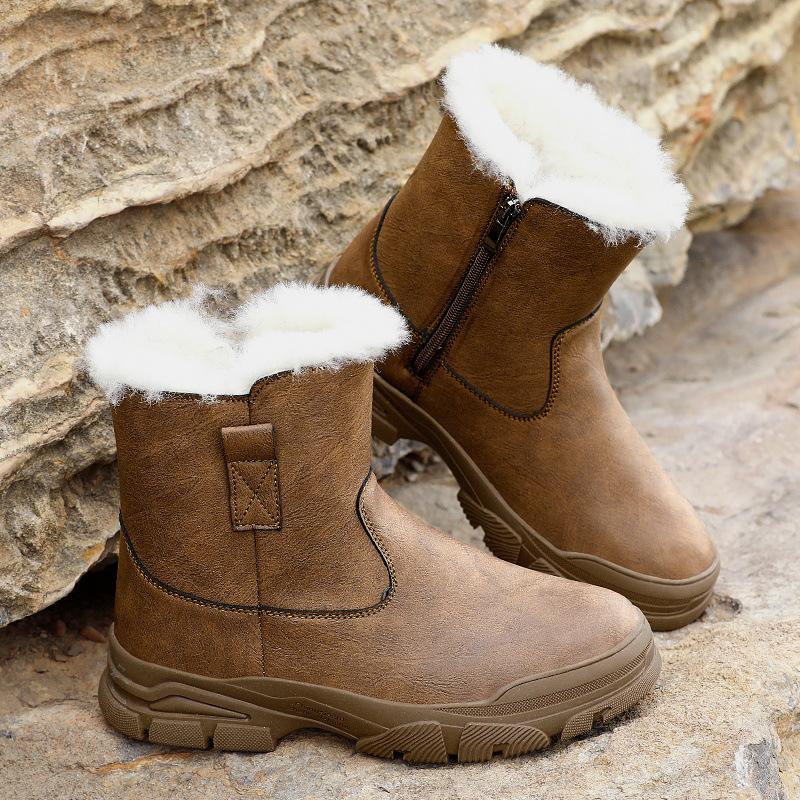 Snow boots men's fur integrated large cotton shoes winter thickened warm wool boots waterproof high top cotton boots
