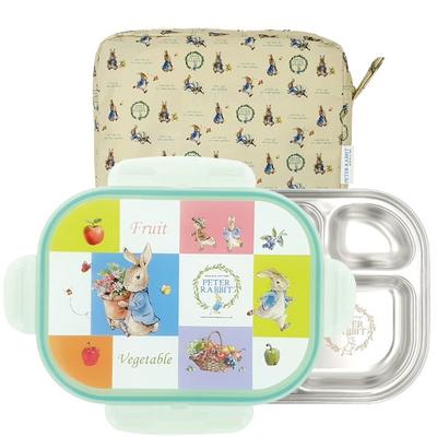 Peter Rabbit Lockable Food Tray Lunch Box + Pocket Set, Olive, Food Tray + Lid + Pocket, Popular Korean Parenting Items