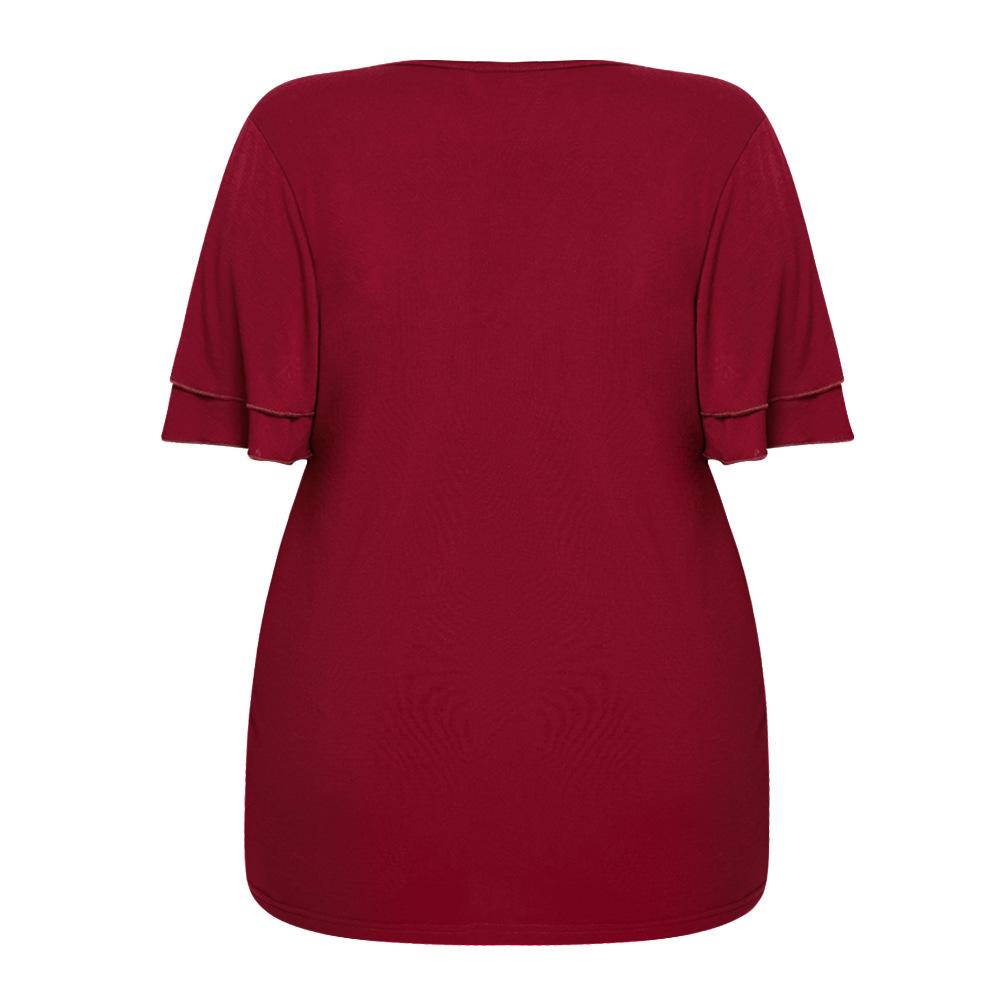 Dámské letní tričko plus size krajkové s výstřihem do V jednobarevné tričko s krátkým rukávem top