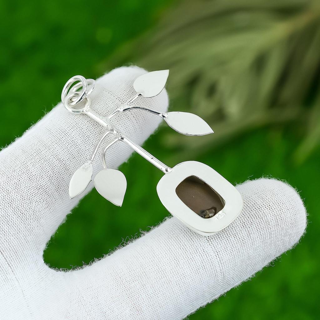 Natural Moroccan Mud Crack Fossil Gemstone 925 Sterling Silver Pendant For Girls