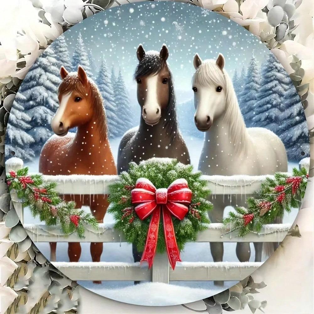 Christmas Stable Metal Wall Art Vintage Tin Sign Rustic Farmhouse Decor Kitchen Living Room Garden