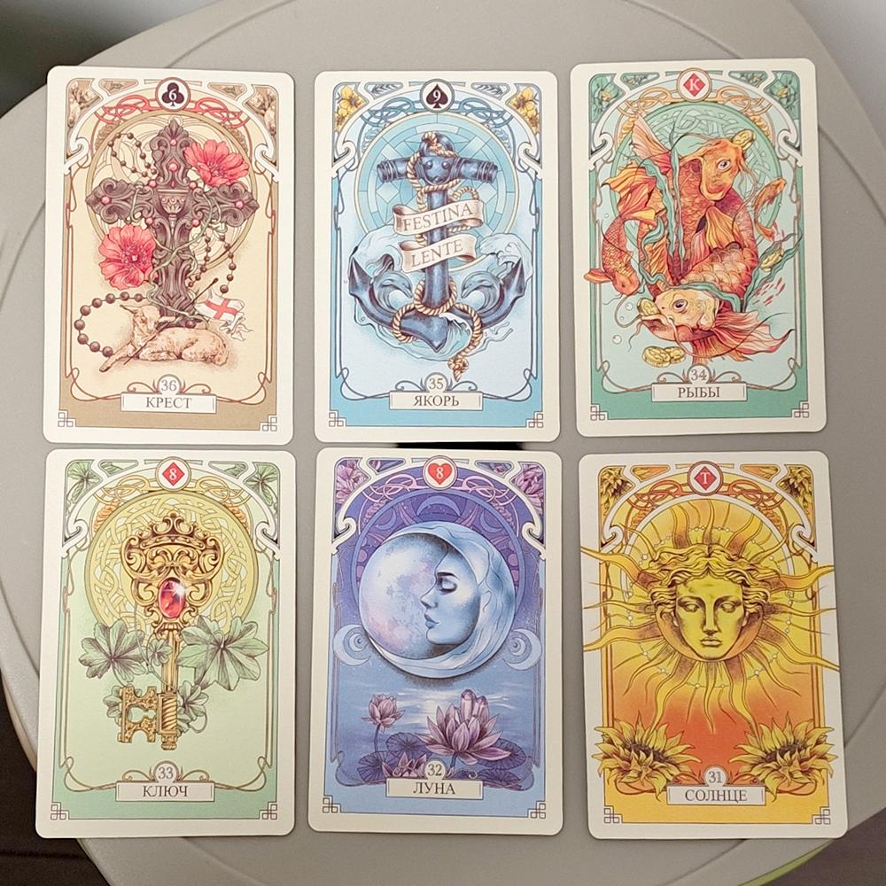 10*6cm Romantic Lenormand Oracle Deck In Russian Language Floral Motifs of The Art Nouveau Style 37 Pcs Cards