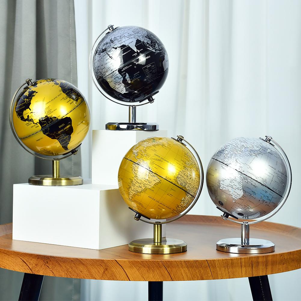 Golden Retro Metal Frame Geography Education Rotating Earth Globe High Quality World Map Globe Decor for Home Office Decoration