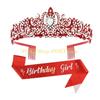 49MD 2pcs Birthday Party Crystal Tiaras and Sash Set for Women Fashion Hair Accessory