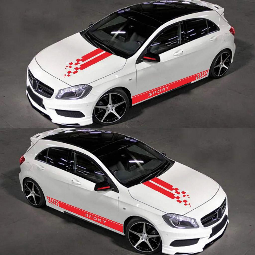 C33 5 Stück Universelle Karomuster-Fahnenaufkleber für Automodelle: Seitenschweller, Motorhaube, Rückspiegel-Set