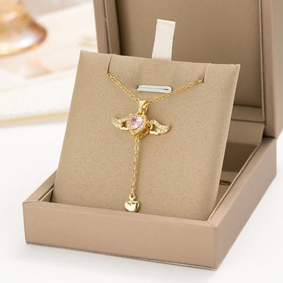 Collana Girocollo in Lega con Strass Scintillanti Ciondolo Cuore d'Angelo Collana Regolabile Gioiello Regalo