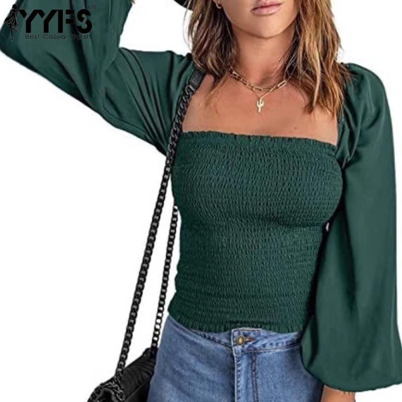 

YYFS Women s Fashion Casual Solid Color Print Spring Autumn Long Sleeve Square Collar Blouses & Shirts S рожевий