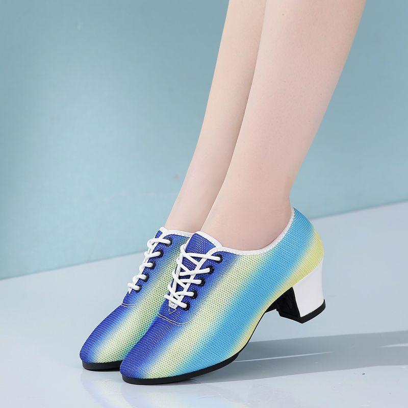 Women Shoes Oxford Practice Latin Dance Shoes Square Canvas Ballroom Dance Shoes Net Teacher Shoes for Women Sports