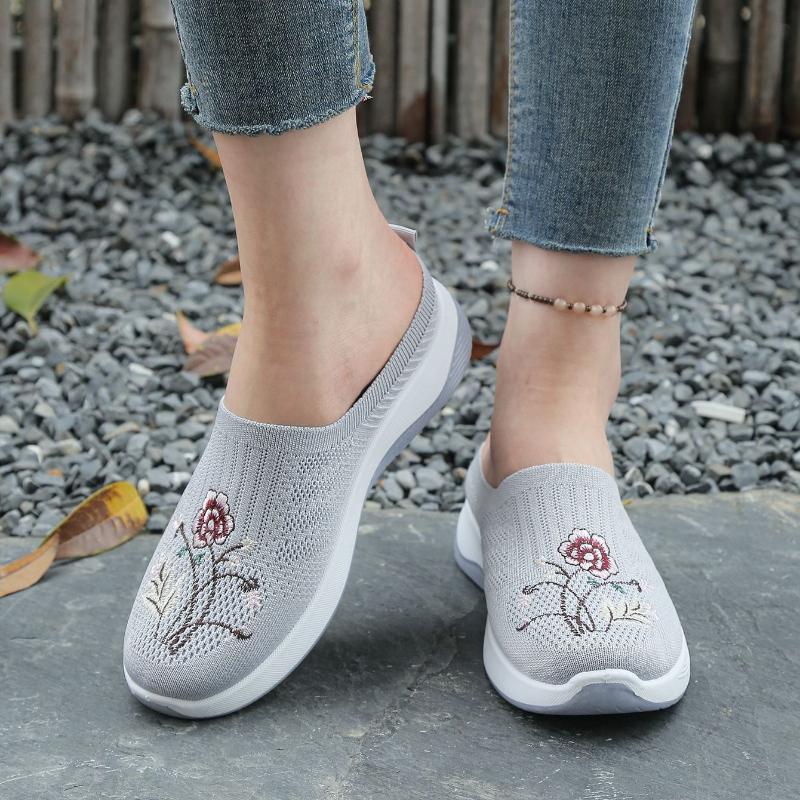 Easy Slip-On Lazy Slides Chinese Style Mesh Upper Shoes Spring Summer Outdoor Home Casual, Women Shoes(The Sizing Runs Big)