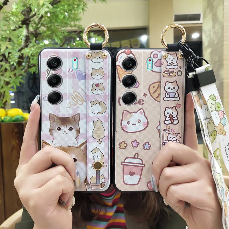 Soft case Cute Phone Case For Tecno Camon40 Pro 4G/5G/CM6/CM7 Kickstand Dirt-resistant Wristband Silicone Anti-knock
