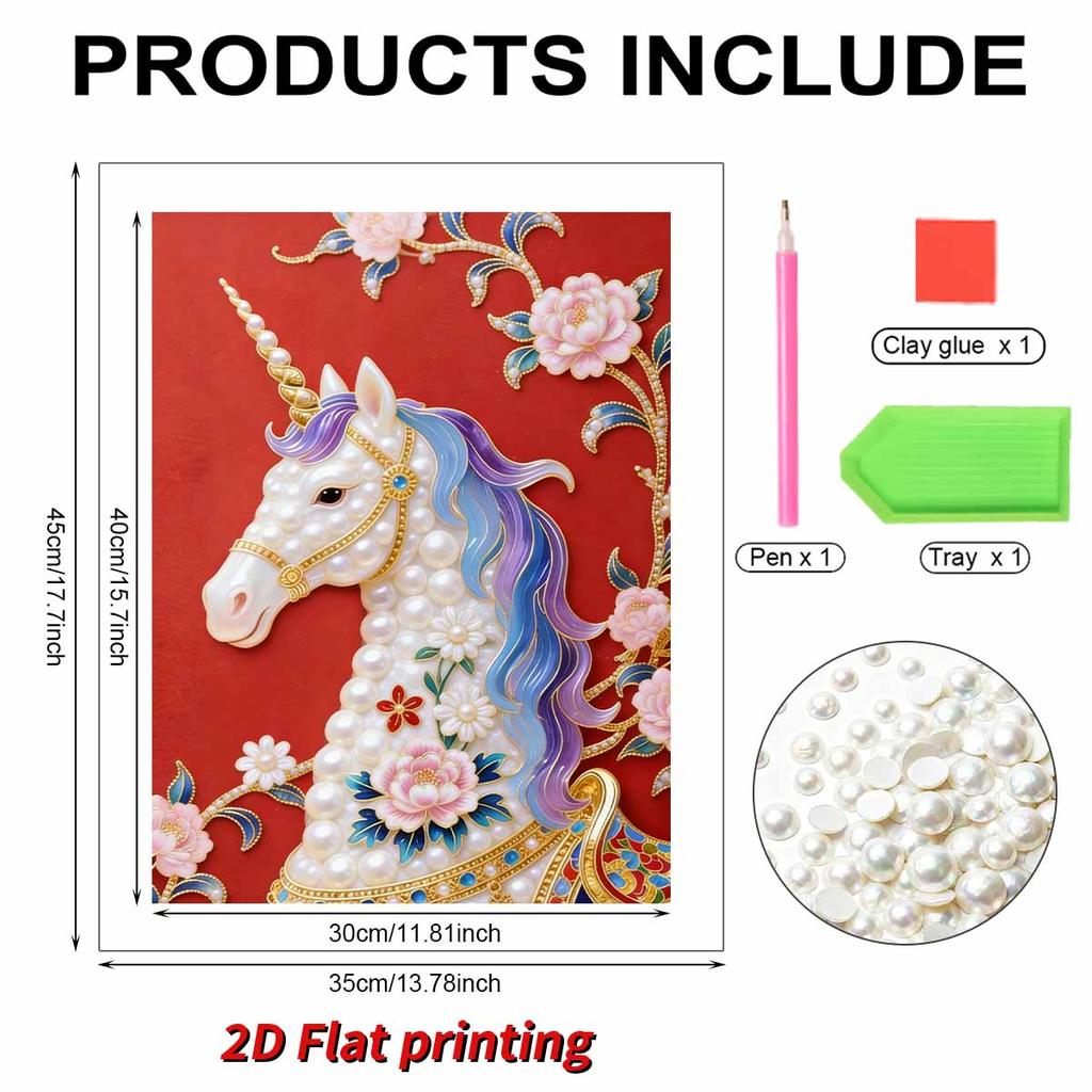 DIY Pearl Painting Set White Horse Pattern Home Decoration Handmade Sticky Diamond Creative Canvas Pearl Art Painting Crafts Perfect Gift