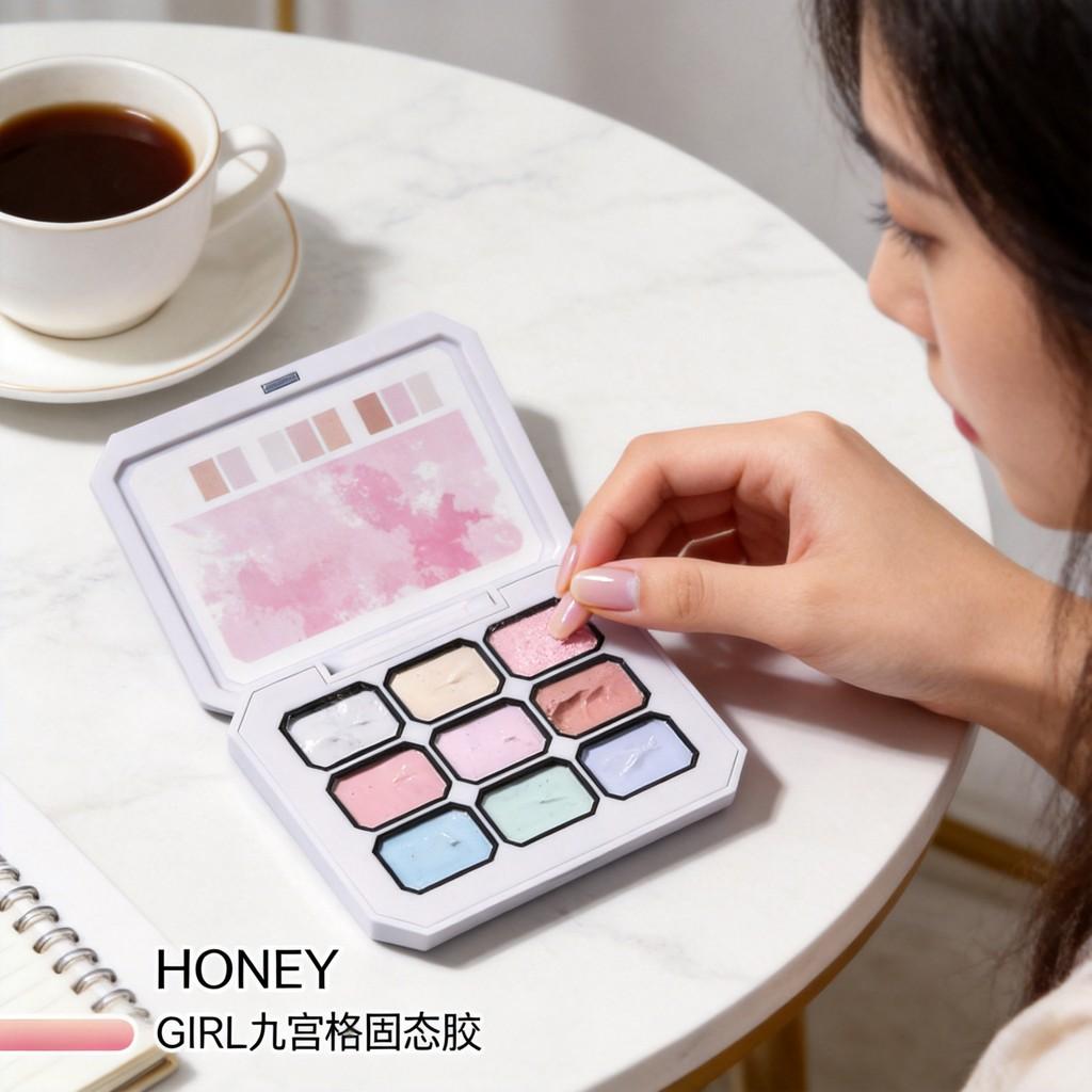Honeygirl Nine Grid Macaron Pink Solid Gel Set For Nail Art And Diy Manicure