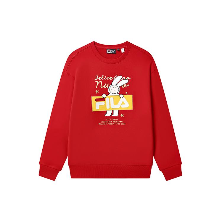 FILA CNY X Buer Rabbit Sweatshirts Unisex Red Crew Neck Moderate Regular F11U319202F-RD 180/100A/XL