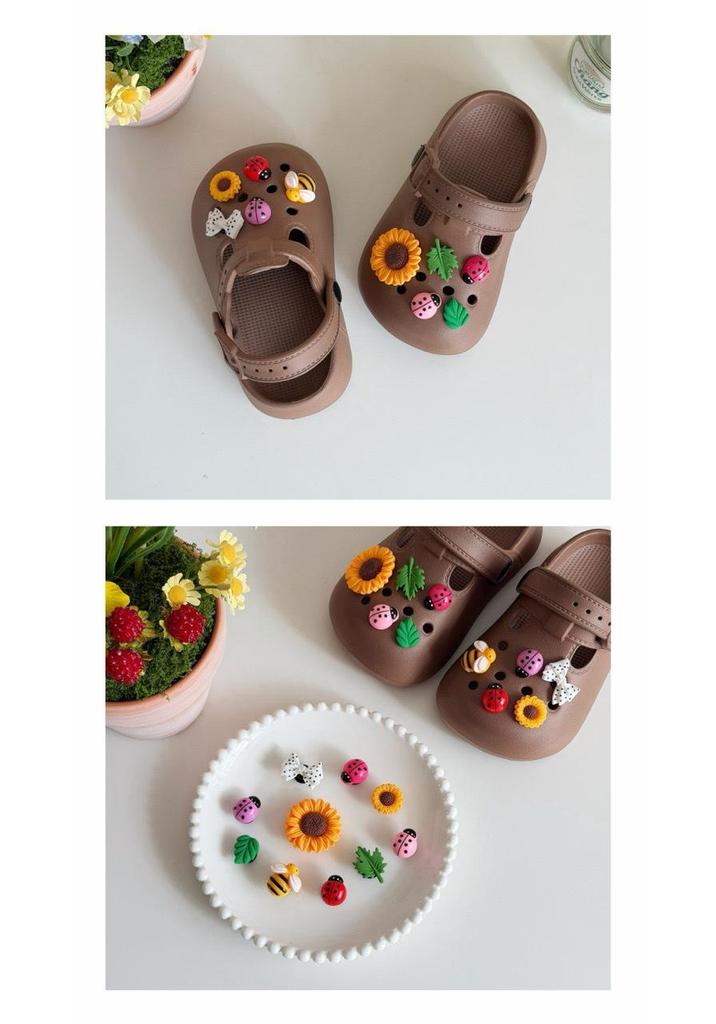 DIY Crocs Decoration Kit: Detachable Cartoon Buckles with Cute Sunflower & Ladybug Designs for Kids