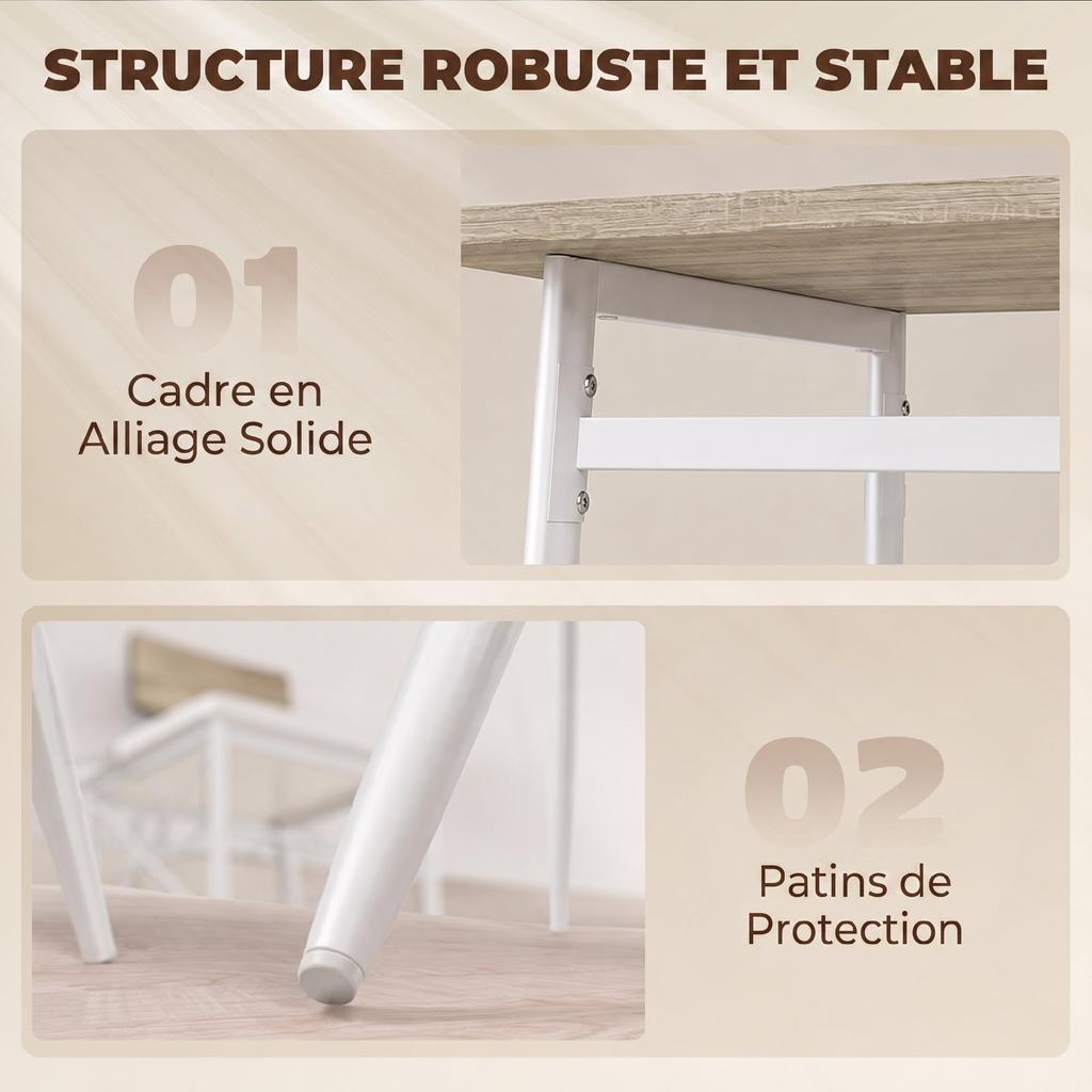 Dining Table Set with 2 Chairs and Bench, Upholstered Seats, Oak and White