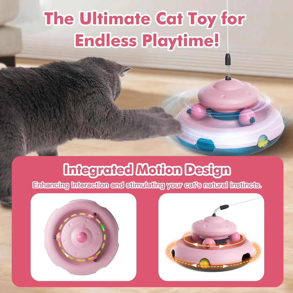 3-in-1 Interactive Cat Toy for Indoor Cats - Exciting Teaser Wand, Ball Track and Whack-a-Mole Game - No Batteries Needed Sturdy