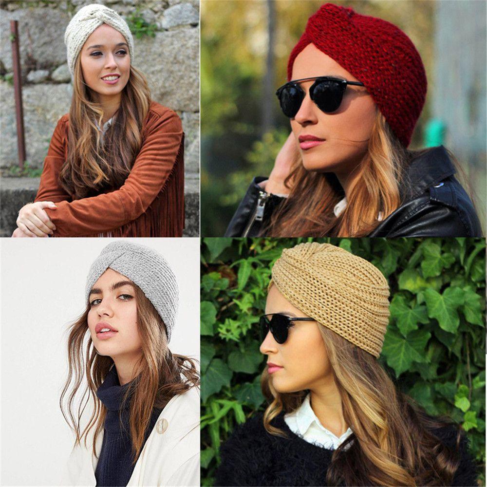 Girls Knitted Croceht Beanies Ladies Turban Women Felt Hat Head Wrap Caps Twist Headwrap Hat