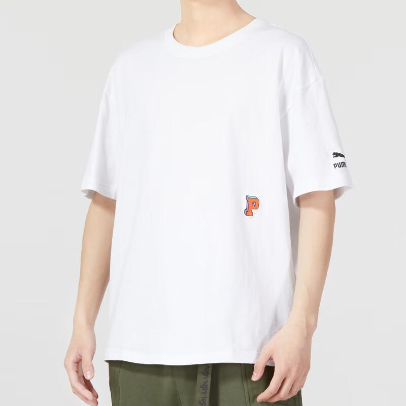 Puma American Vintage Logo Print Round Neck Pullover Short Sleeve T-Shirt With Drop Shoulders Unisex Tops White 623249-02