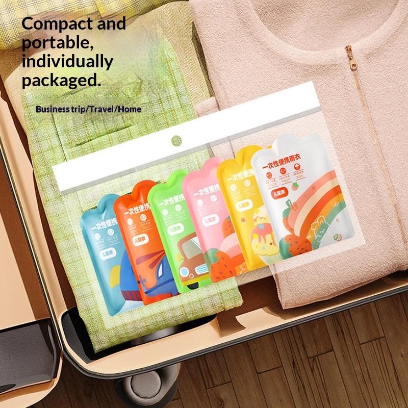 8/12Pcs Kids Disposable Thickened Extended Rain Poncho, Card-Sized Hooded One-Piece Raincoat For Rafting Hiking Travel