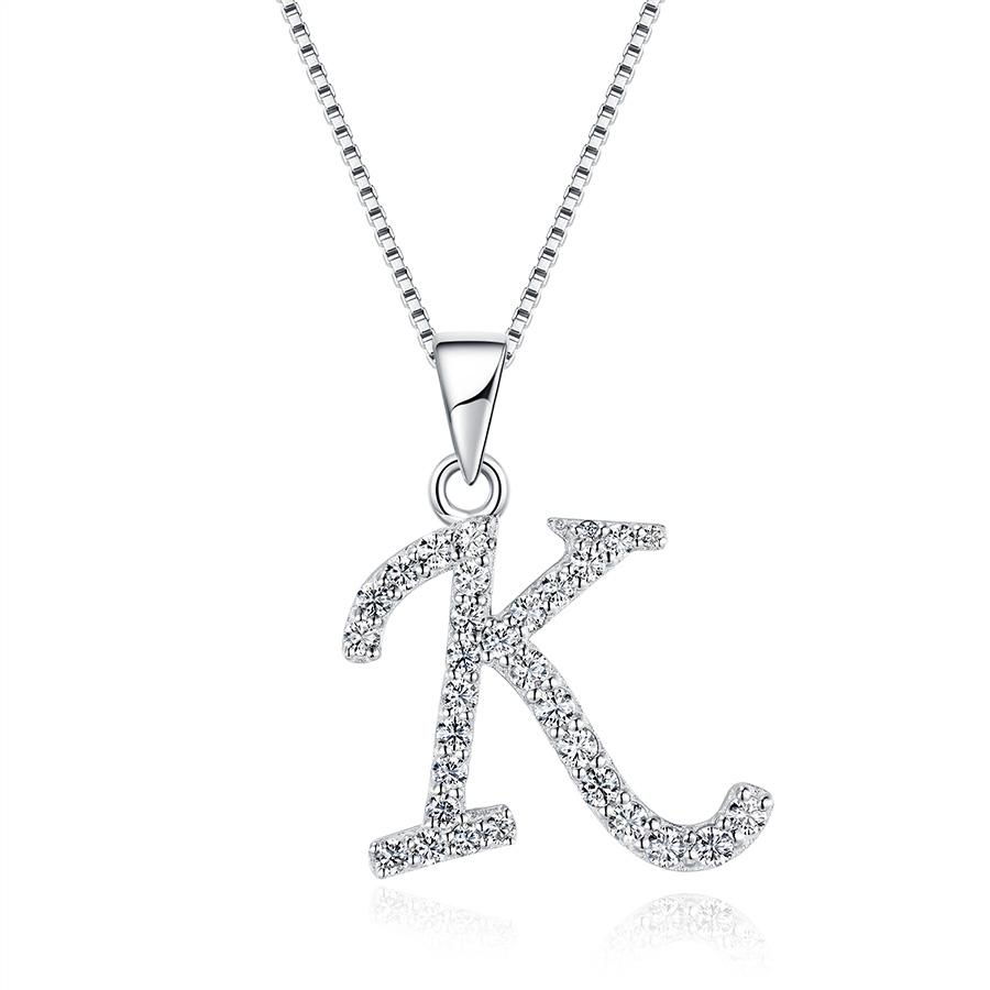 

Муассанит Буква K Серебро 925 пробы Покрытая белым белым золотом Подвеска Обледенелая Цепочка белый