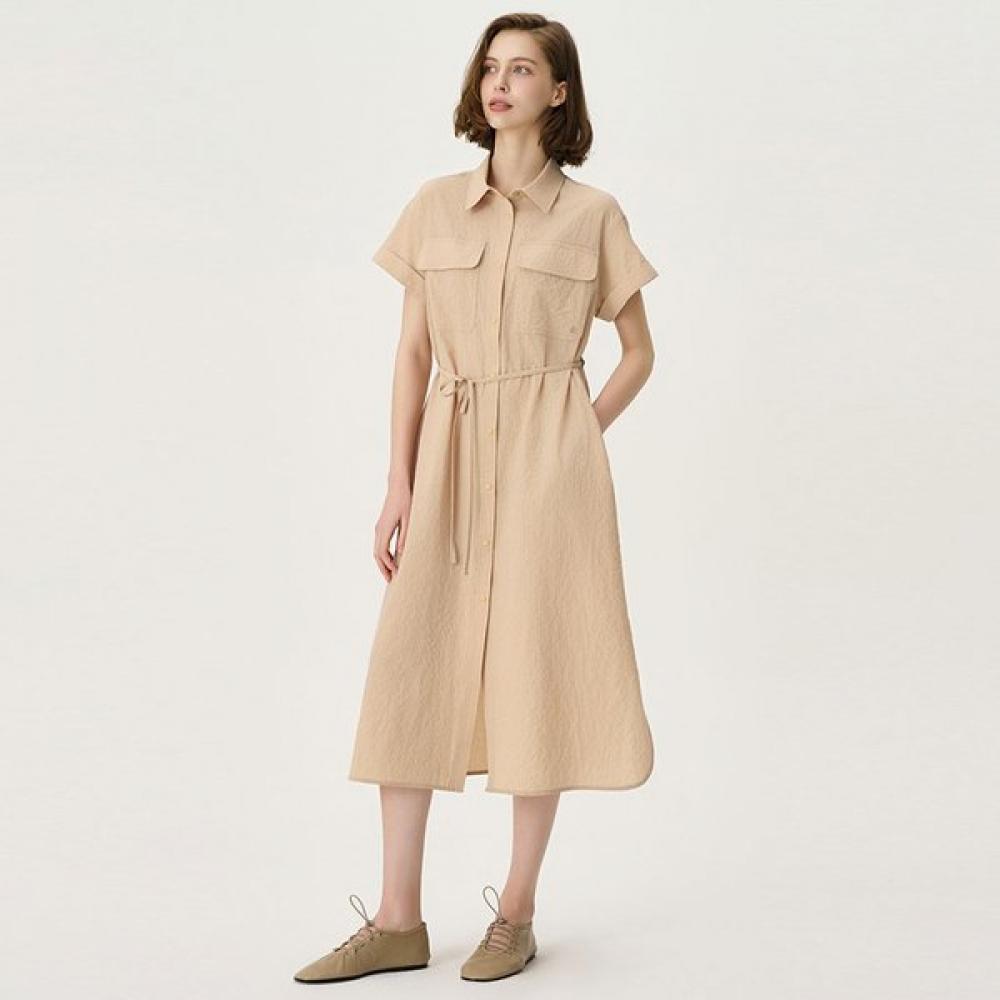 Huit Seersucker Short Sleeve Long Shirt Htwsu5j05t