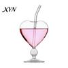 Handheld Spherical Base Goblet Heart Shaped Cocktail Glass, 220ml Clear with Straw, Elegant Glassware for Sparkling Water Cold Drink Cup, Stylish