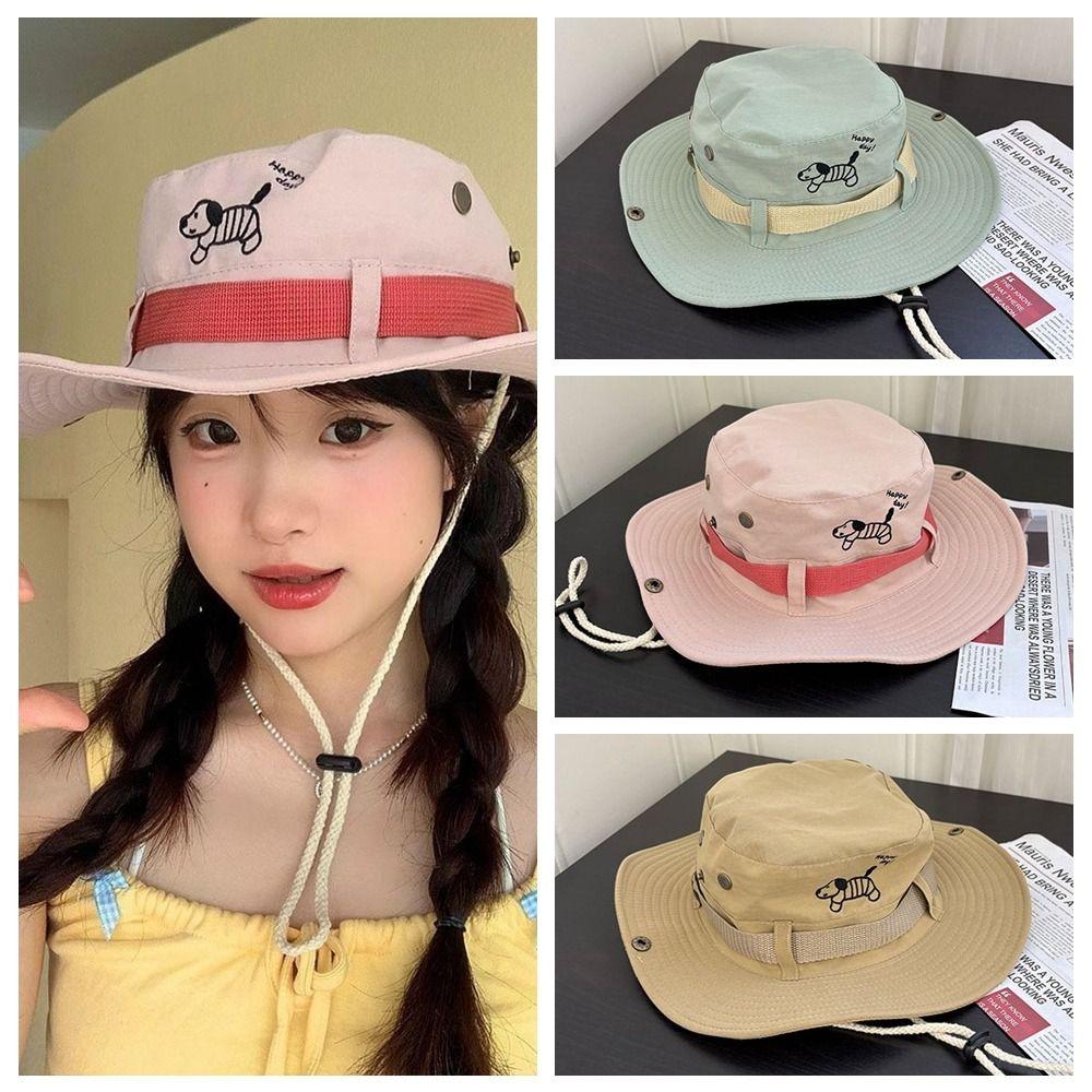 Big Brim Western Cowboy Hat Visor Sunscreen Fisherman Hat Retro Puppy Bucket Hat  Women