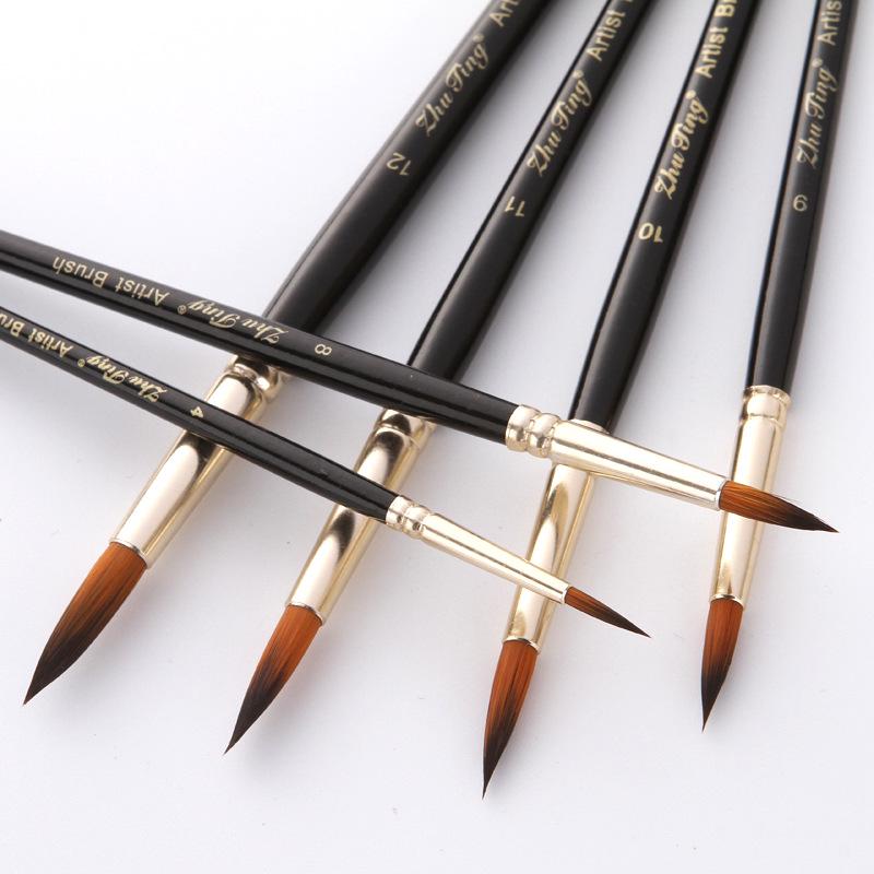 12-Color Double-Sided Nylon Bristle Round Tip Watercolor & Oil Painting Brush Set