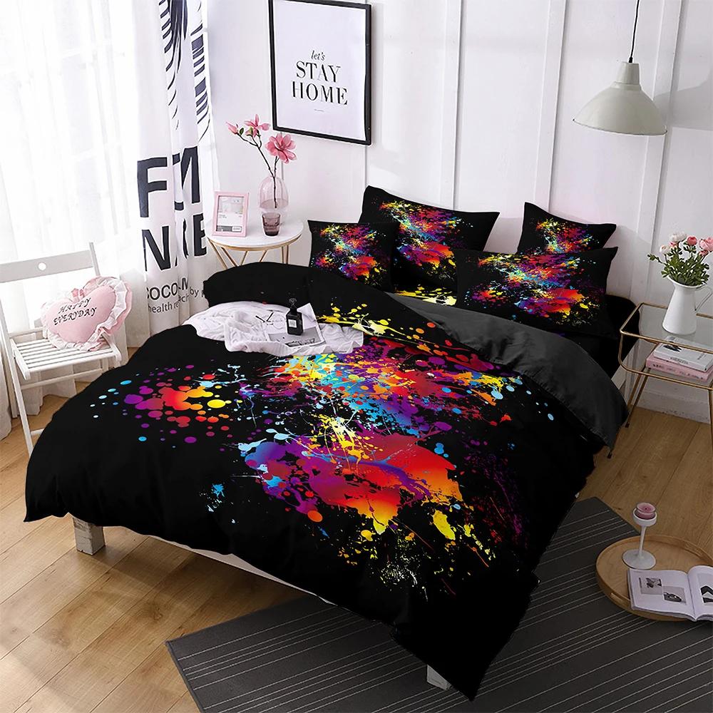 Microfiber Soft Duvet Cover + Pilowcases Beding Set,Ultra Soft Watercolor Ink Dots Printed Warm Comforter Cover Set featuring Ziper Closure