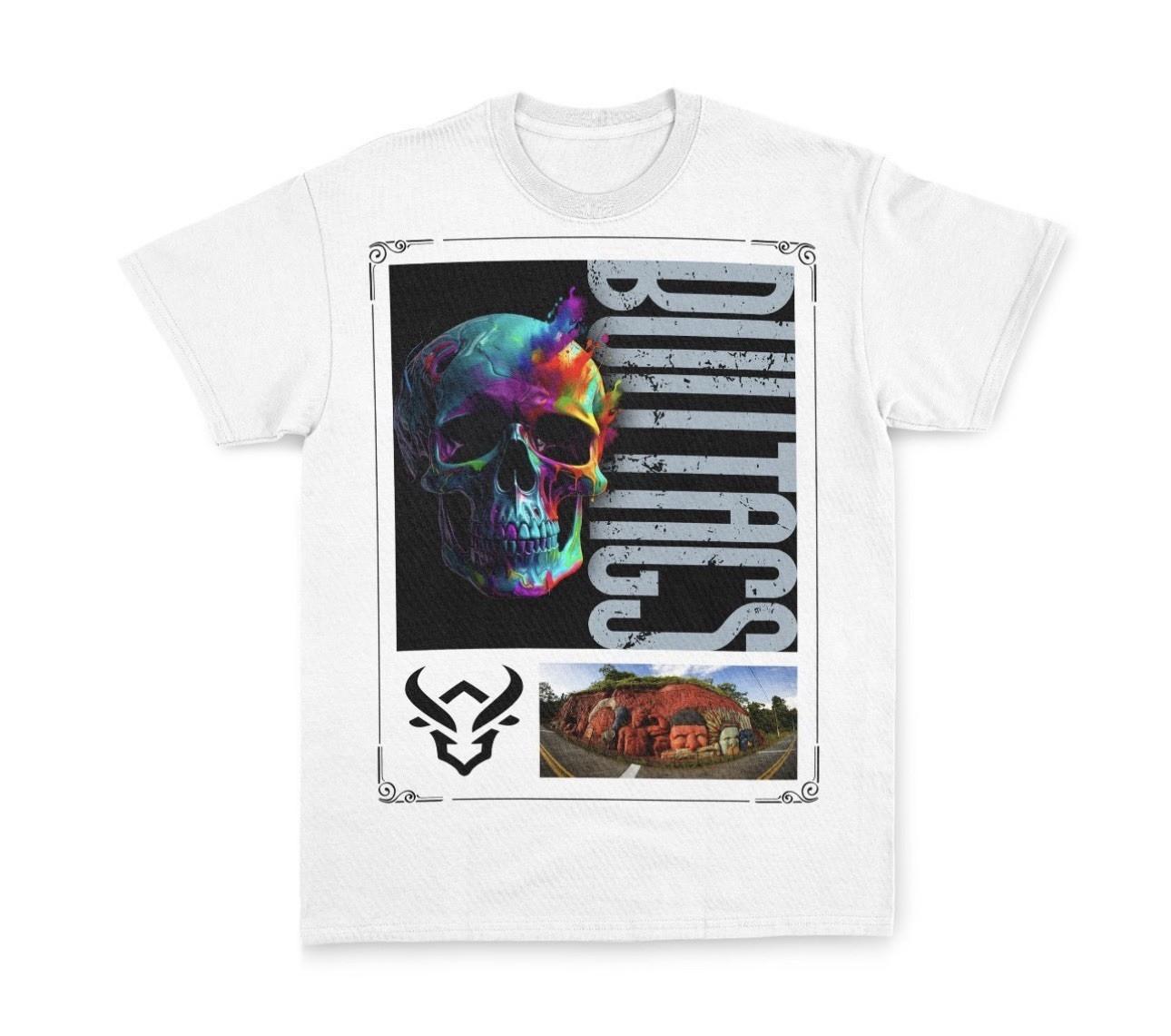 Men s Streetwear T-Shirt - Vibrant Colorful Skull Graphic - White Tee S