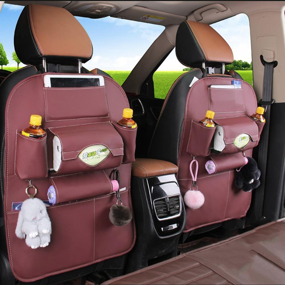 

Multi-functional Storage Pockets Leather Anti-kick Pad Car Rear Seat Storage Bags Universal вина червоного кольору