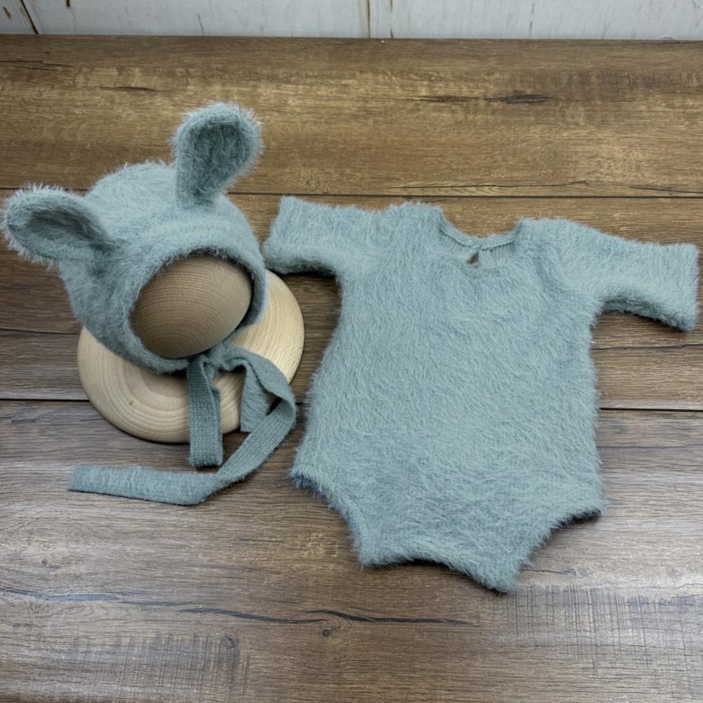 Soft Knitted Newborn Photography Props Adorable Rabbit Doll Prop Knitted Baby Outfit for Newborn