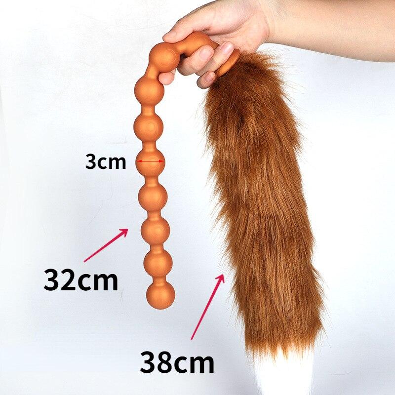 Měkké silikonové stahovací korálky Dlouhý ocas Sexuální hračka pro dospělé Anální kolík Fisting Slave BDSM Realistické Dildo Pegging