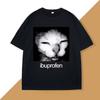 Funny Ibuprofen Cat T-ShirtVintage Grainy Cat Face Graphic TeeWeird Humorous Streetwear,Oversized Casual Top T-shirts