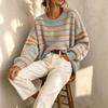 Damen S Lässiger Gestreifter Langarm Lockerer Strickpullover