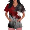 Womens Halloween Print V Neck Scrub Top Short Sleeve Medical Uniform Shirt with Pocket Comfortable Fit Lightweight Fabric