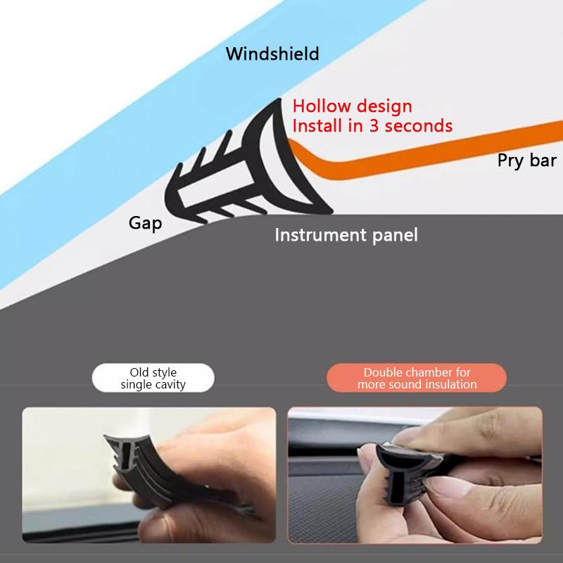 SEAMETAL 1.6M Car Instrument Panel Seal Strip Windshield Sealing Strip Soundproof Waterproof Rubber Strip Car-Styling Accessories