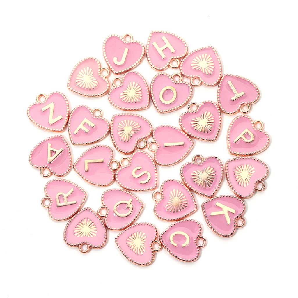 26pcs/lot Alloy Drip Oil Peach Heart Pendant Colorful A-Z Letters Charm Pendant For DIY Handmade Earrings Necklace Accessories