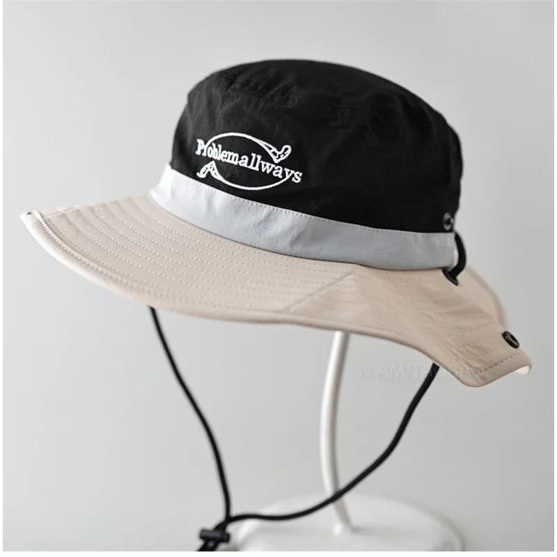 Cappello a Secchiello da Montagna Estivo all'Aperto Stile Giapponese Retro da Donna Primavera Asciugatura Rapida Ciclismo Pescatore Protezione Solare Impermeabile con Corda