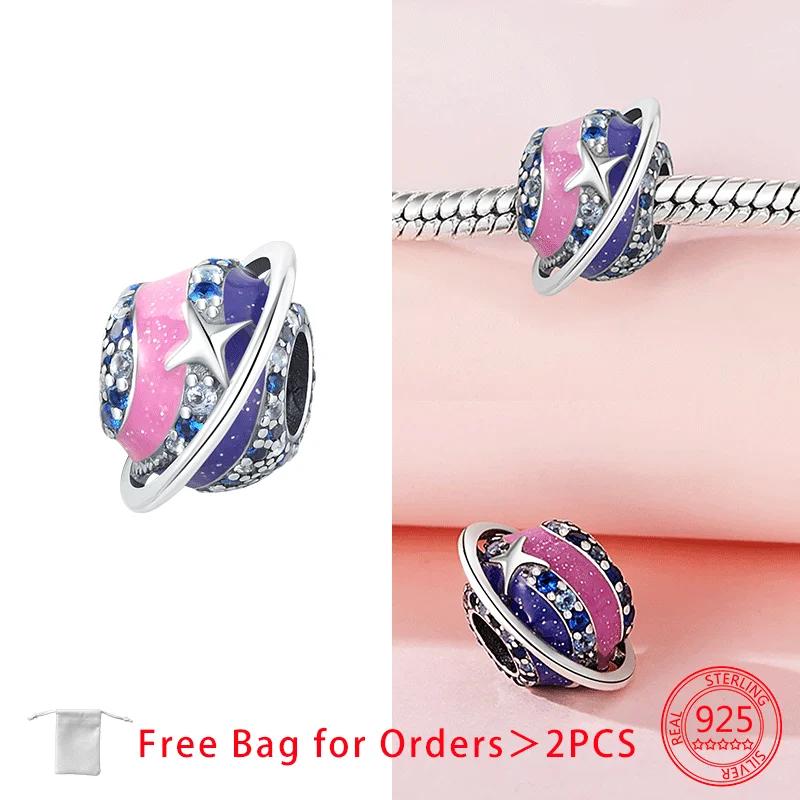 Copper Blue Zircon Heart Love Starry Sky Moon Stars Charms Beads Fit Diy Bracelet Women Jewelry Delicate Fine Gift