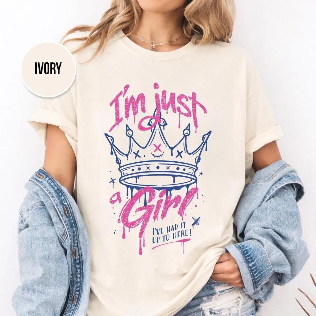 Unisexs Vintage Cotton Oversized Streetwear Im Just A Girl Slogan Short Sleeve All Season Casual Summer Tee