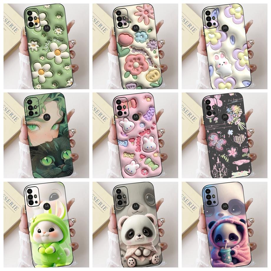 For Motorola Moto G10 G20 G30 G40 Fusion G50 G60 Phone Case Back Cover Soft Matte Silicone Slim Funda Lovely Panda Rabbit Flower