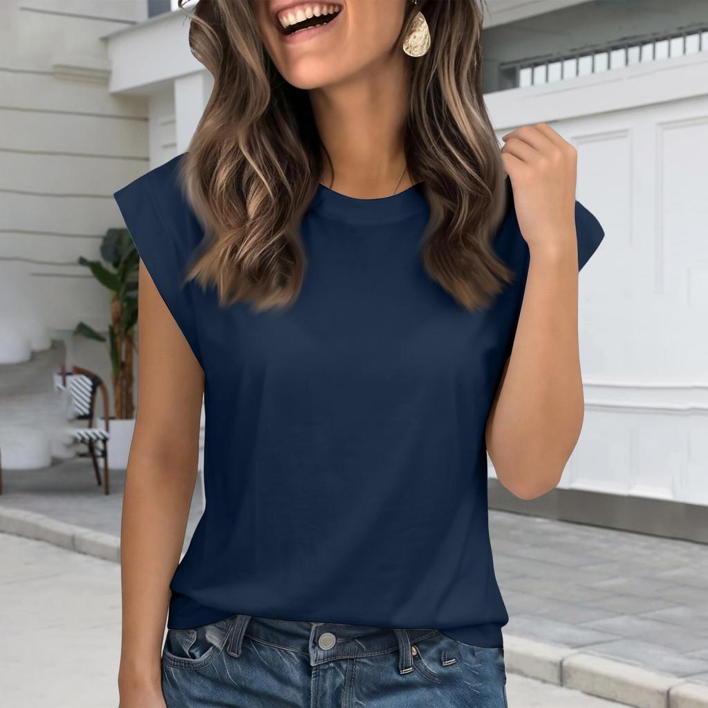 Fashionable Women's Loose Round Neck Short Sleeved T-shirt   Color Top Vest For Women