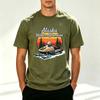 Alaska Winter Adventure T Shirt Snowmobile Graphic Tee Retro Sunset Mountain Pine Tree Print Cotton Short Sleeve for Unisex