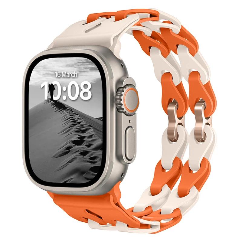 Pulseira de Silicone de Elo Duplo para Apple Watch Band Ultra 2 49mm 44mm 40mm 45mm 41mm 42mm Bracelete para Series 9 8 7 6 5 4 SE 3