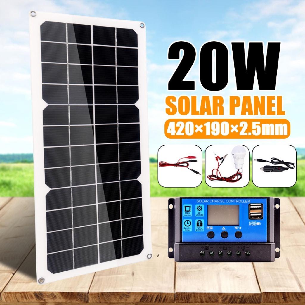 

Outdoor 20W Dual USB 18V Solar Panel with 3W LED Lamp + 10A USB Solar Regulator Charger Controller for Car Camping Light