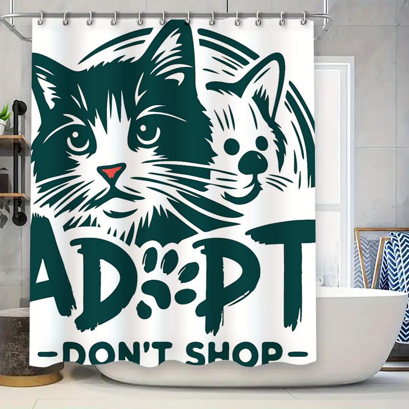 Animal-themed bathroom decor with adoption message perfect for cat lovers 90x180cm
