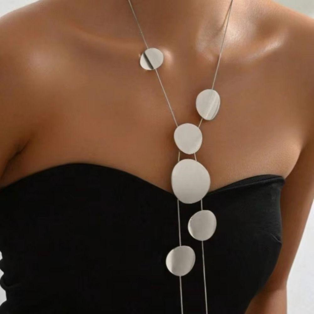 Fashion Geometric Necklace Metal Sequin Long Pendant Necklace Vintage Tassel Necklace Daily Wear