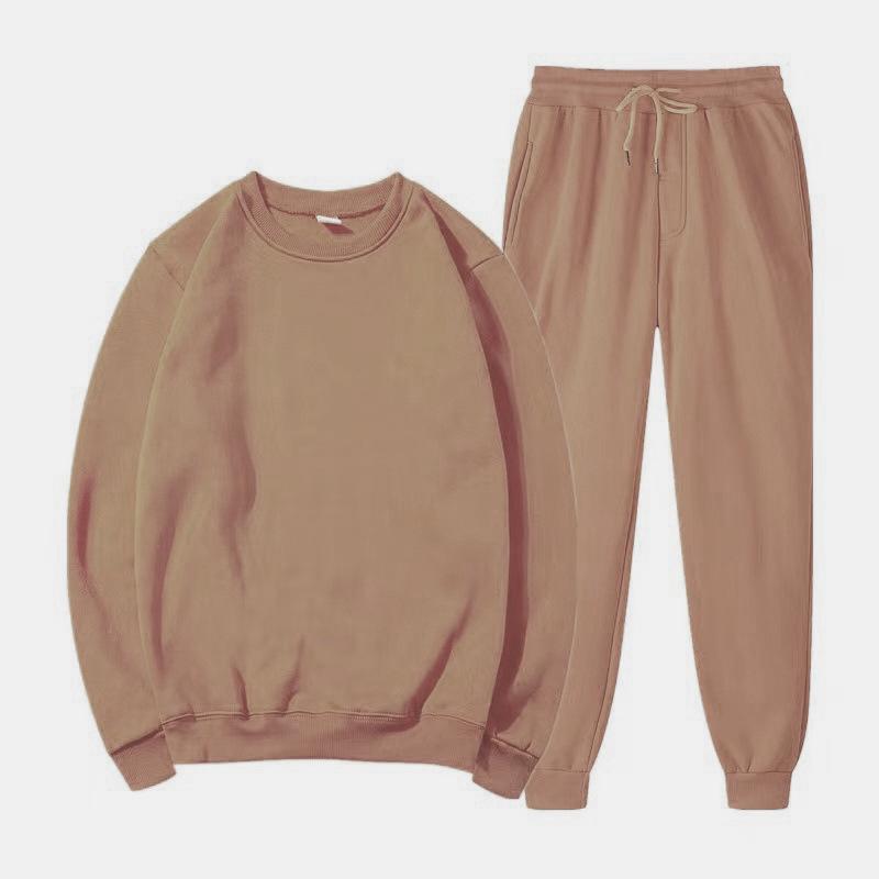 Unisex Solid Color Round Neck Fleece Hoodie Set